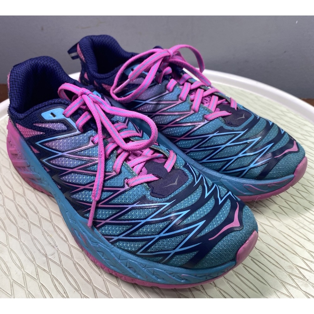 Hoka One One Women's Clayton 2 Oiselle Shoe Running Sneakers‎ Pink/Blue Sz. 8.5